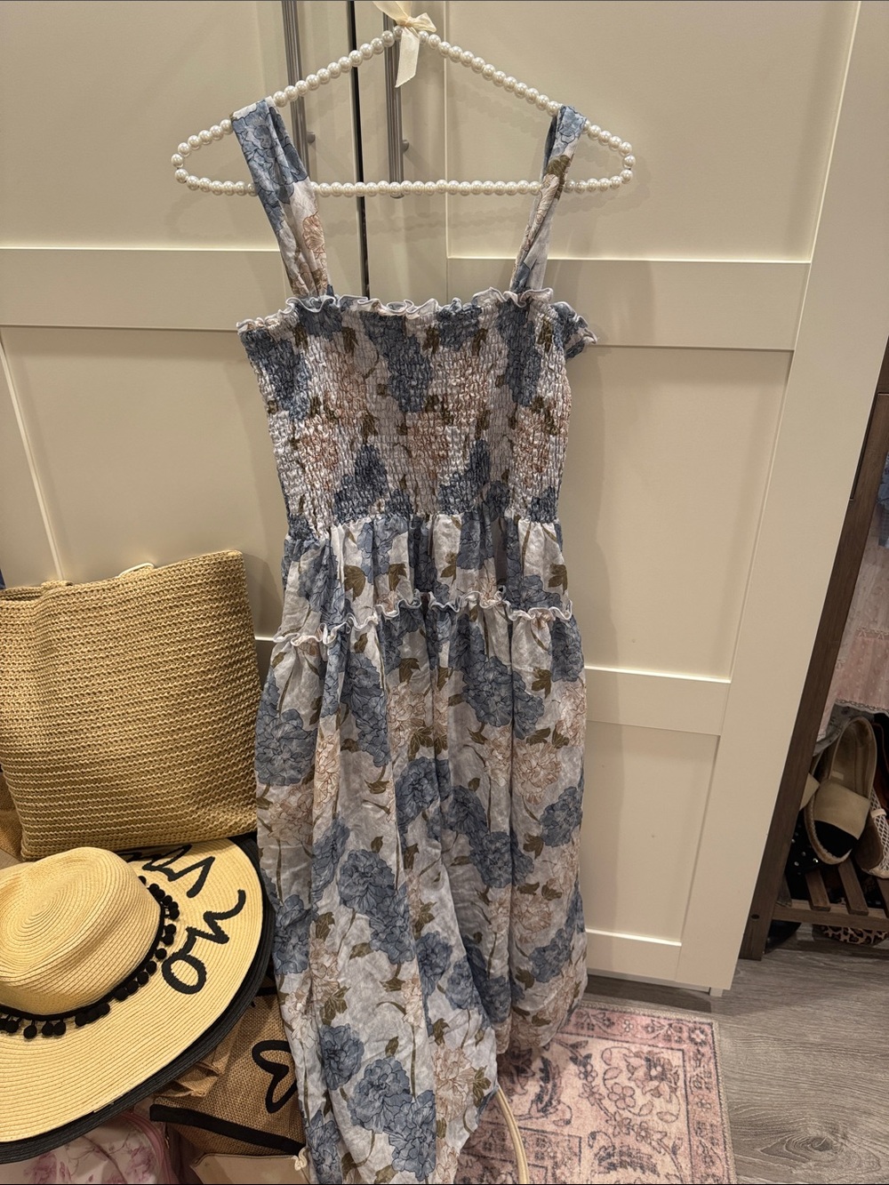 AUREUM Light Blue Floral Smocked Top